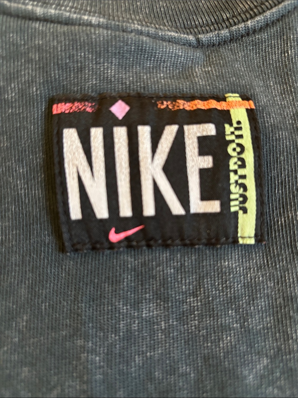 Nike Charcoal Gray Cropped Tee With Pink and Neon Yellow Accents Women’s Size L